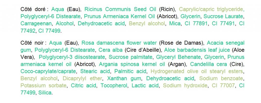 COULEUR CARAMEL mascara liste inci