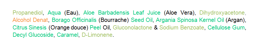 HUILE AUTOBRONZANTE LISTE INCI TANORGANIC